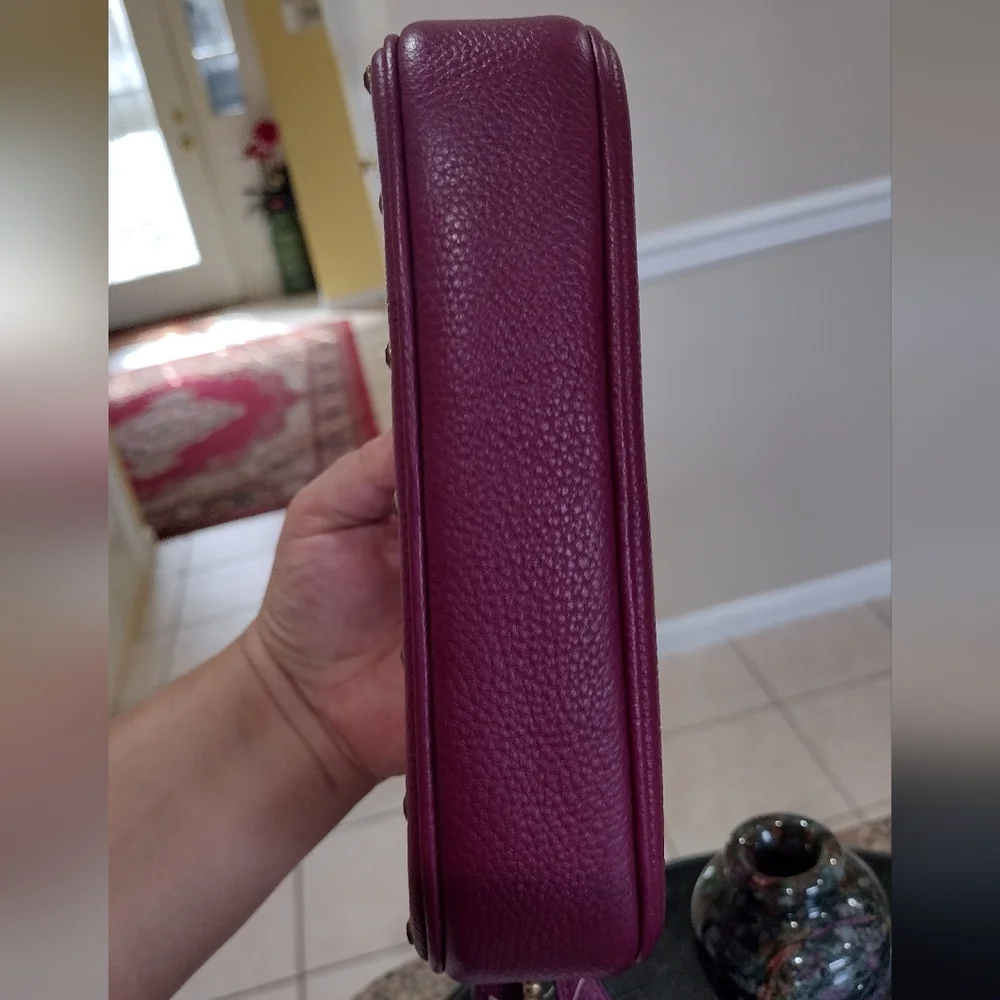 NWT Coach Cristal Border Rivets Dark Berry Crossbody / Clutch in Pebble …